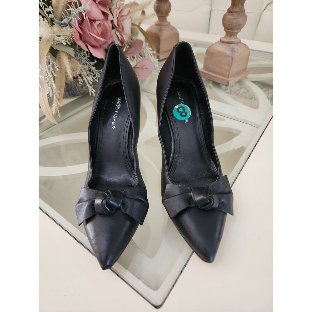 Marc Fisher Women's Black Leather Pumps Beautiful Boa Heel Shoes Size 8